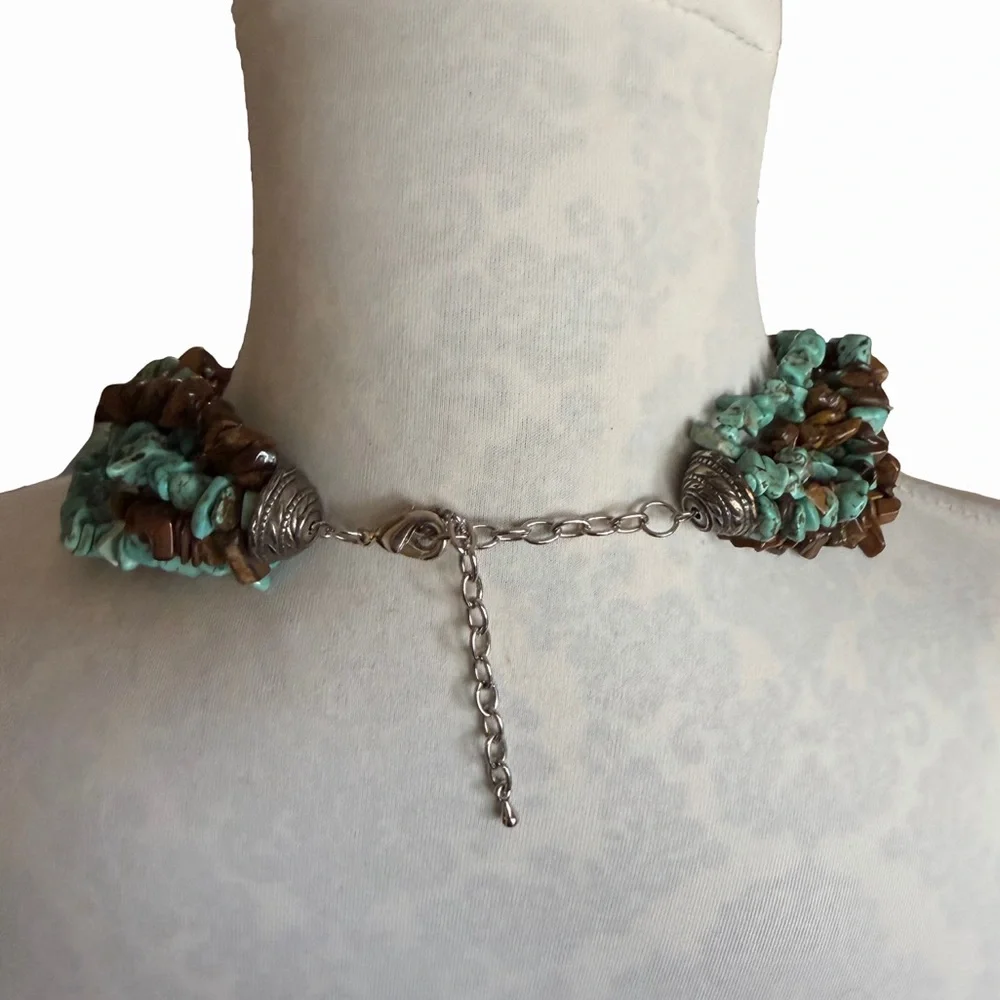 Turquoise & Tiger’s Eye Chip Bead Multi-Strand Necklace & Bracelet | Boho